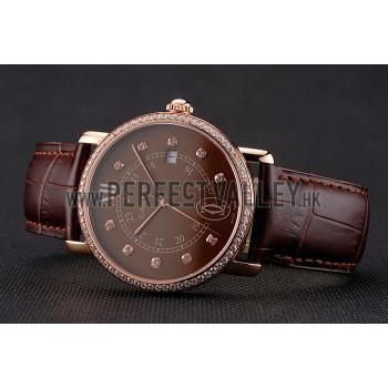 Cheap Cartier Ronde Solo Brown Dial Diamond Hour Marks And Bezel Rose Gold Case Brown Leather Strap