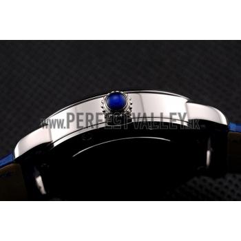 Cartier Ronde White Dial Diamond Hour Marks Stainless Steel Case Blue Leather Strap Replica