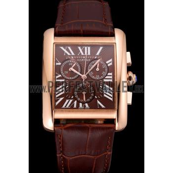 Cartier Tank MC Brown Dial Gold Case Brown Leather Bracelet  622696 Replica