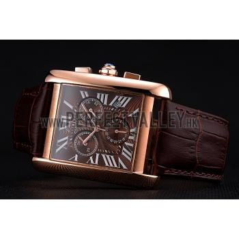 Cartier Tank MC Brown Dial Gold Case Brown Leather Bracelet  622696 Replica