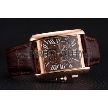 Cartier Tank MC Brown Dial Gold Case Brown Leather Bracelet  622696 Replica