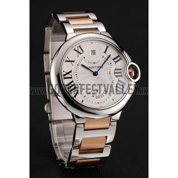 Swiss Cartier Ballon Bleu Two Timezone White Dial Silver Case Rose Gold And Silver Bracelet 1453875