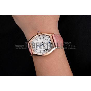 Cheap Cartier Tortue Perpetual Calendar White Dial Gold Case Pink Leather Strap