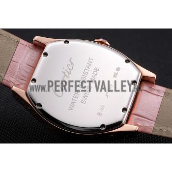 Cheap Cartier Tortue Perpetual Calendar White Dial Gold Case Pink Leather Strap