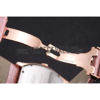 Cheap Cartier Tortue Perpetual Calendar White Dial Gold Case Pink Leather Strap