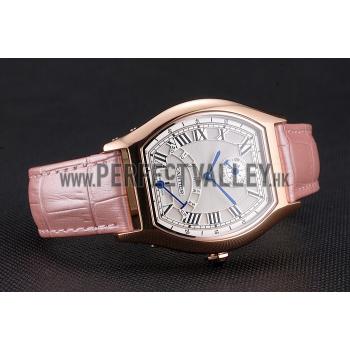 Cheap Cartier Tortue Perpetual Calendar White Dial Gold Case Pink Leather Strap