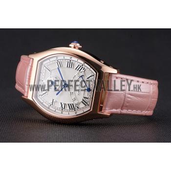 Cheap Cartier Tortue Perpetual Calendar White Dial Gold Case Pink Leather Strap