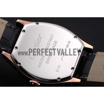 Cartier Tortue Large Date Black Dial Gold Case Black Leather Strap