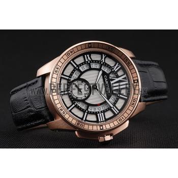 Replica Cartier Calibre De Cartier Small Seconds Black And White Dial Rose Gold Case Black Leather Strap