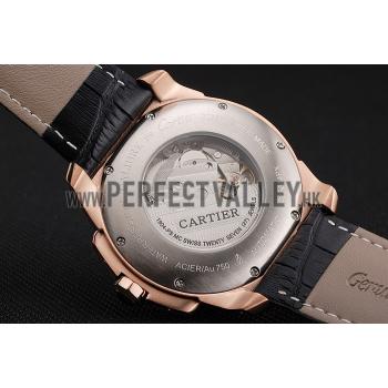 Replica Cartier Calibre De Cartier Small Seconds Black And White Dial Rose Gold Case Black Leather Strap