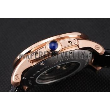 Replica Cartier Calibre De Cartier Small Seconds Black And White Dial Rose Gold Case Black Leather Strap