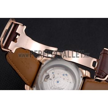 Cheap Cartier Calibre Tourbillon White Dial Gold Case Brown Leather Strap  622753