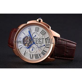 Cheap Cartier Calibre Tourbillon White Dial Gold Case Brown Leather Strap  622753