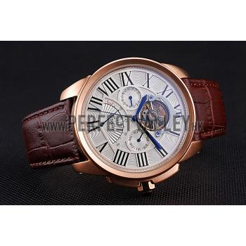 Cheap Cartier Calibre Tourbillon White Dial Gold Case Brown Leather Strap  622753