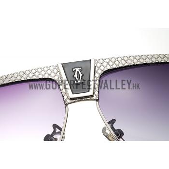 Cartier C Decor Purple Lenses Silver Frame Sunglasses 308287