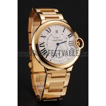 Swiss Cartier Ballon Bleu Two Timezone White Dial Gold Case Gold Bracelet 1453873 Replica