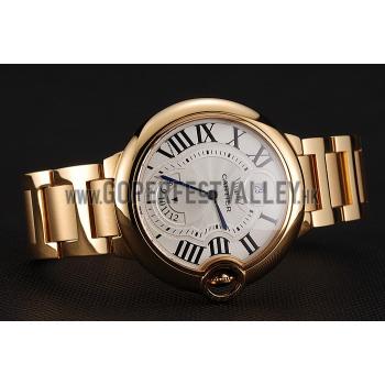 Swiss Cartier Ballon Bleu Two Timezone White Dial Gold Case Gold Bracelet 1453873 Replica