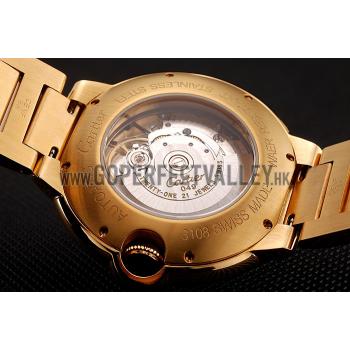 Swiss Cartier Ballon Bleu Two Timezone White Dial Gold Case Gold Bracelet 1453873 Replica