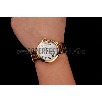 Swiss Cartier Ballon Bleu Two Timezone White Dial Gold Case Gold Bracelet 1453873 Replica