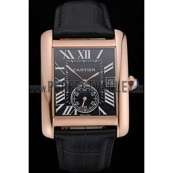 Cartier Tank MC Black Dial Gold Case Black Leather Strap  622580