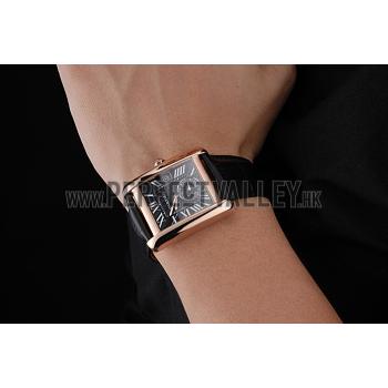 Cartier Tank MC Black Dial Gold Case Black Leather Strap  622580