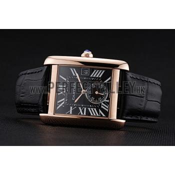 Cartier Tank MC Black Dial Gold Case Black Leather Strap  622580