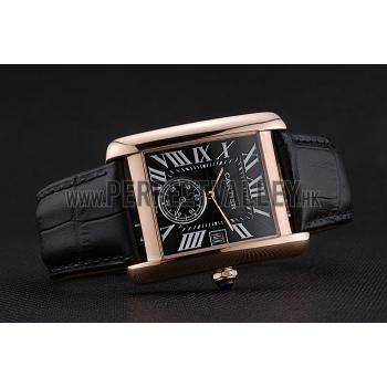 Cartier Tank MC Black Dial Gold Case Black Leather Strap  622580