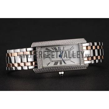 Cartier Tank Americaine White Dial Diamond Bezel Stainless Steel Case Two Tone Bracelet 1453778