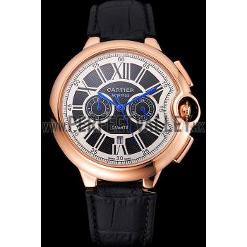 Cartier Ballon Bleu Black Dial Gold Case Black Leather Strap