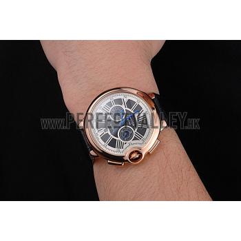 Cartier Ballon Bleu Black Dial Gold Case Black Leather Strap