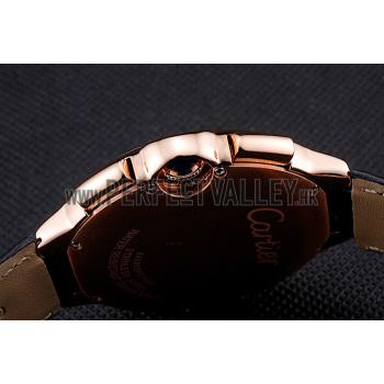 Cartier Ballon Bleu Black Dial Gold Case Black Leather Strap