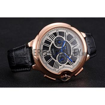 Cartier Ballon Bleu Black Dial Gold Case Black Leather Strap