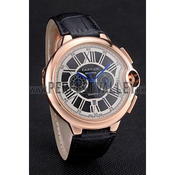 Cartier Ballon Bleu Black Dial Gold Case Black Leather Strap