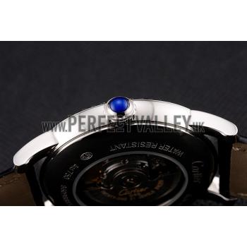 Replica Swiss Cartier Ballon Bleu GMT Silver Dial Stainless Steel Case Black Leather Strap