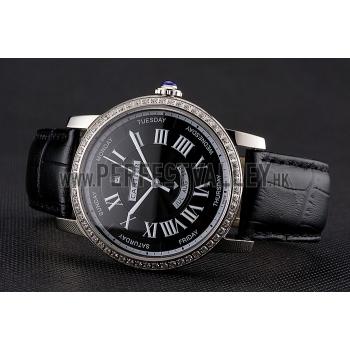 Replica Swiss Cartier Ballon Bleu GMT Silver Dial Stainless Steel Case Black Leather Strap