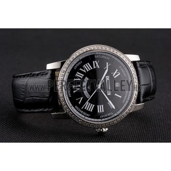 Replica Swiss Cartier Ballon Bleu GMT Silver Dial Stainless Steel Case Black Leather Strap