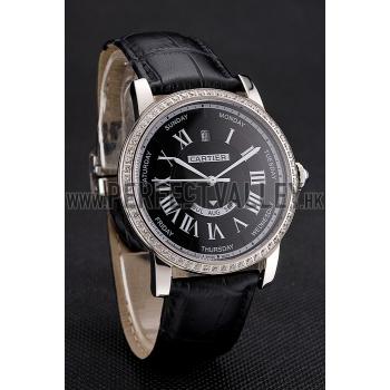 Replica Swiss Cartier Ballon Bleu GMT Silver Dial Stainless Steel Case Black Leather Strap