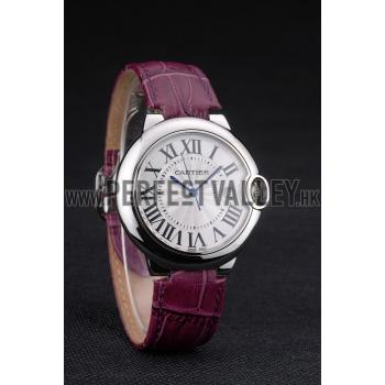 Cartier Ballon Bleu 38mm White Dial Stainless Steel Case Purple Leather Bracelet