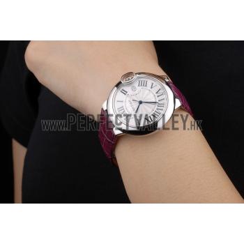 Cartier Ballon Bleu 38mm White Dial Stainless Steel Case Purple Leather Bracelet