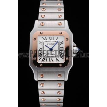 Swiss Cartier Santos De Cartier Galbee Rose Gold and Steel Case Steel Bracelet Small  622645