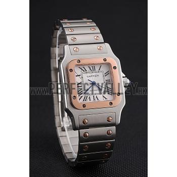 Swiss Cartier Santos De Cartier Galbee Rose Gold and Steel Case Steel Bracelet Small  622645