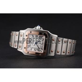 Swiss Cartier Santos De Cartier Galbee Rose Gold and Steel Case Steel Bracelet Small  622645