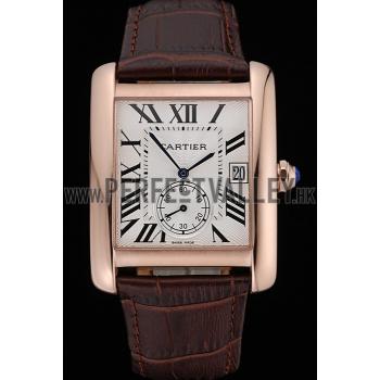 Cheap Cartier Tank MC White Dial Gold Case Brown Leather Strap  622578