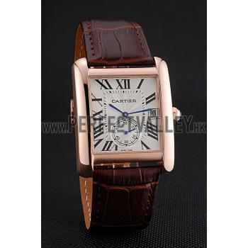 Cheap Cartier Tank MC White Dial Gold Case Brown Leather Strap  622578