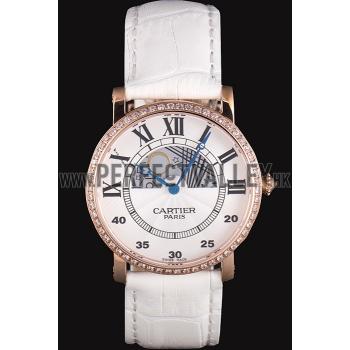 Cartier Moonphase Rose Gold Watch with White Leather Band ct254 621373