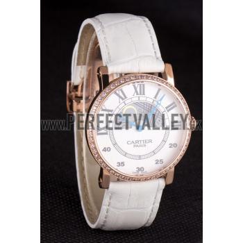 Cartier Moonphase Rose Gold Watch with White Leather Band ct254 621373