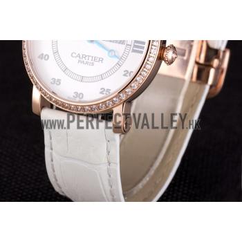 Cartier Moonphase Rose Gold Watch with White Leather Band ct254 621373