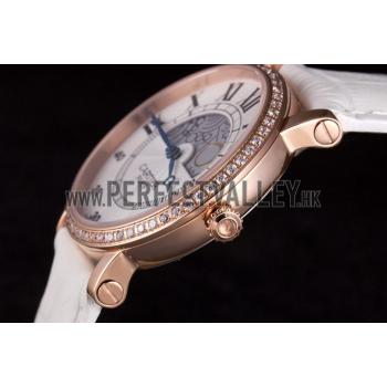 Cartier Moonphase Rose Gold Watch with White Leather Band ct254 621373