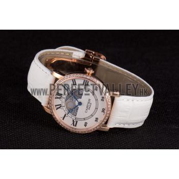 Cartier Moonphase Rose Gold Watch with White Leather Band ct254 621373