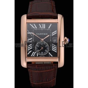 Cartier Tank MC Black Dial Gold Case Brown Leather Strap  622582 Replica